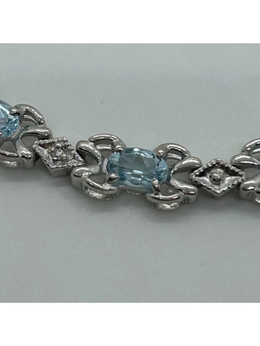 Sterling Silver Tennis Bracelet Blue Gemstones 6.5 